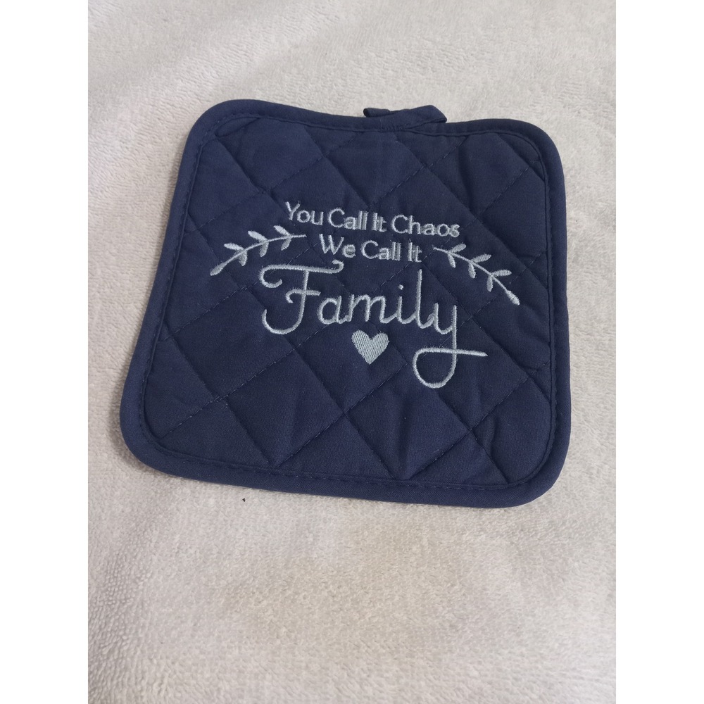 Quilted Potholder Set of 6 Funny Embroidered‎ Sayings Kitchen Decor Navy Blue